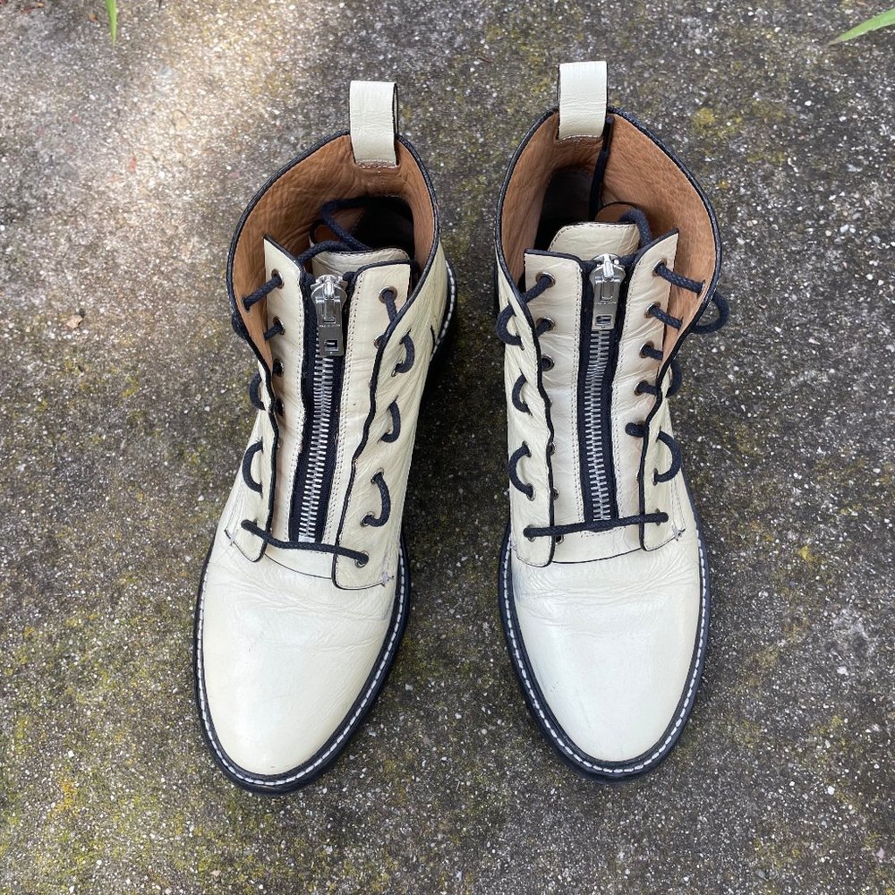 Rag & Bone Cannon Crinkle Leather Boots In Antique White